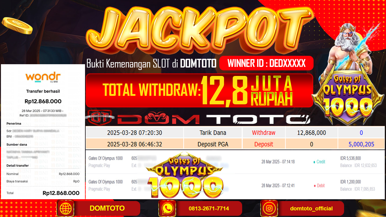 JACKPOT SLOT GATES OF OLYMPUS  1000 28 MARET 2025
